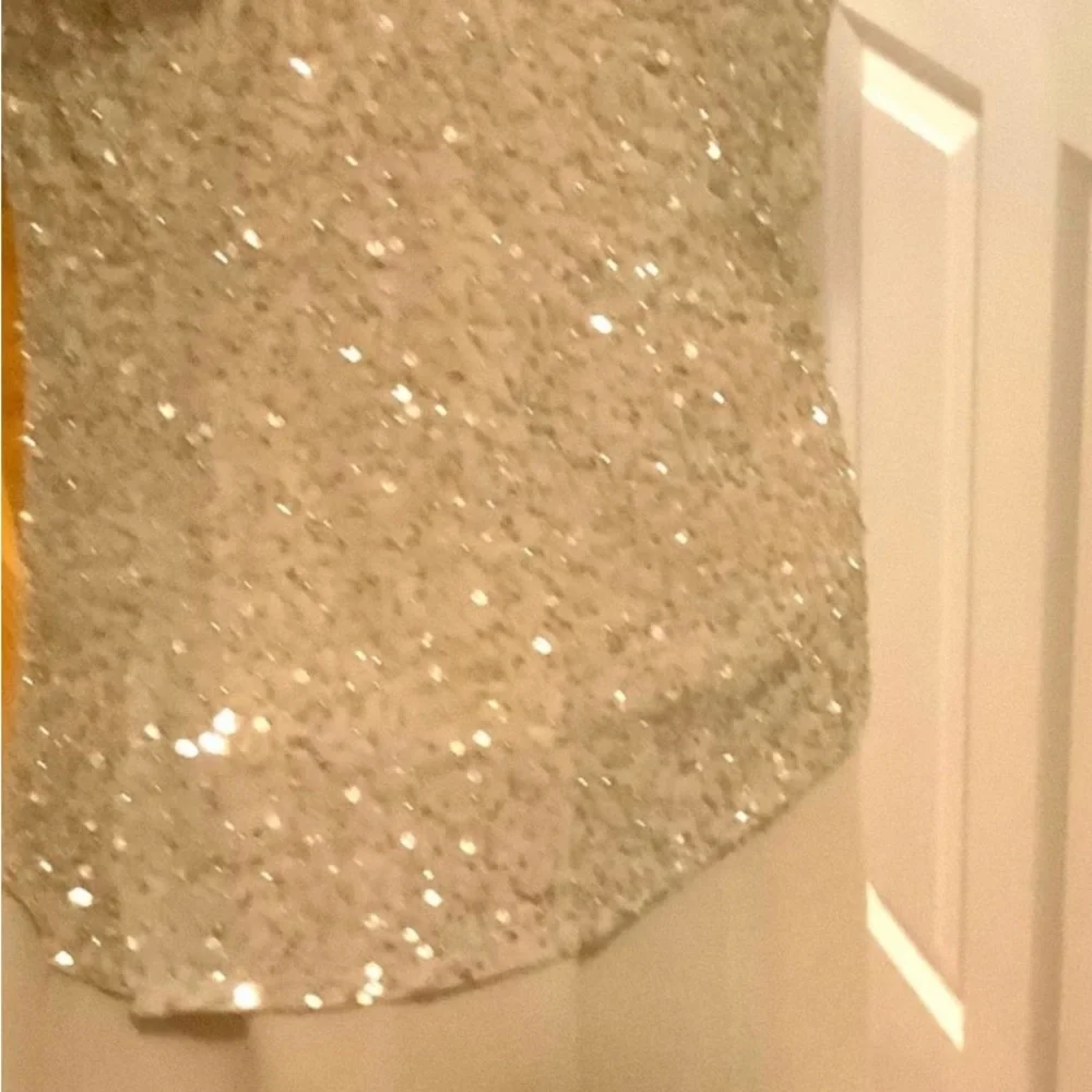 ♥️Lovely J Kara Gold Sequin Maxi Dress. Light gold/beige color. Size 12 - Picture 8 of 9
